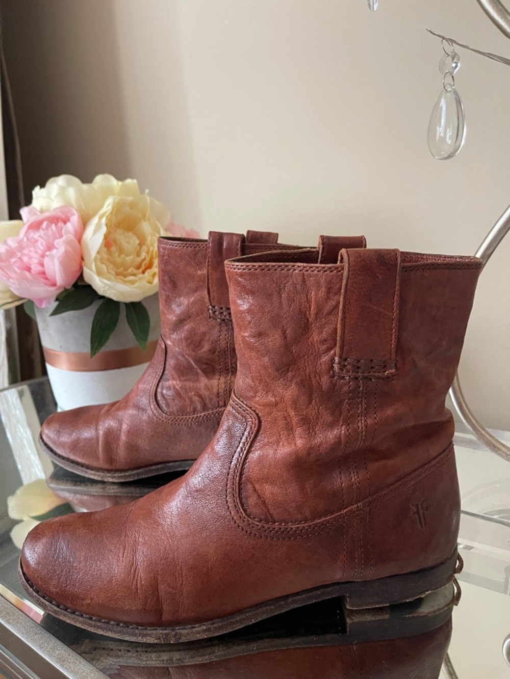 Frye Cognac Leather Ankle Booties